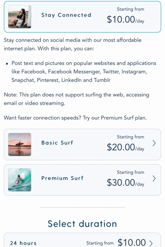 A list of Disney Cruise wi-fi plans new in 2022.
