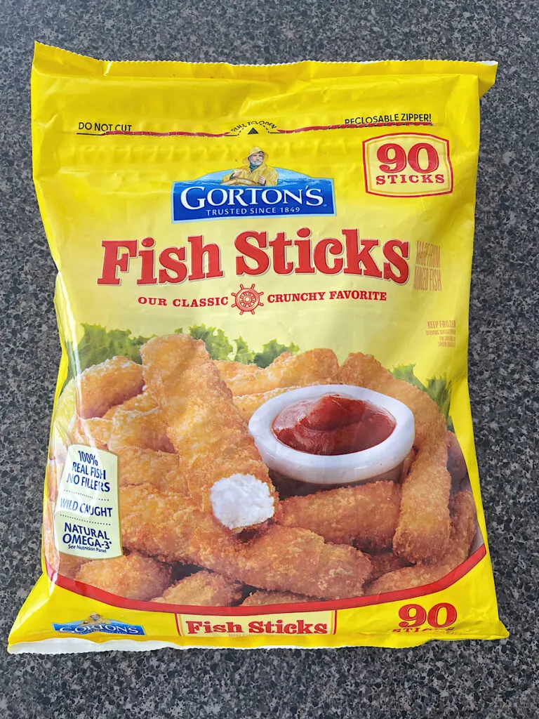 A bag of frozen fish sticks.