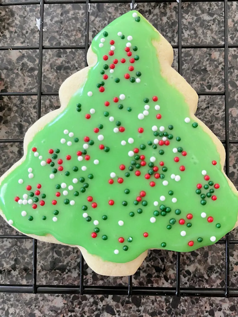 A Christmas cookie with icing that hardens and sprinkles.