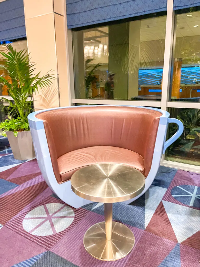 Teacup chair inside Fantasy Tower at the Disneyland Hotel.