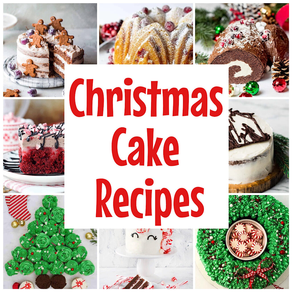 A collage of Christmas cake recipes.