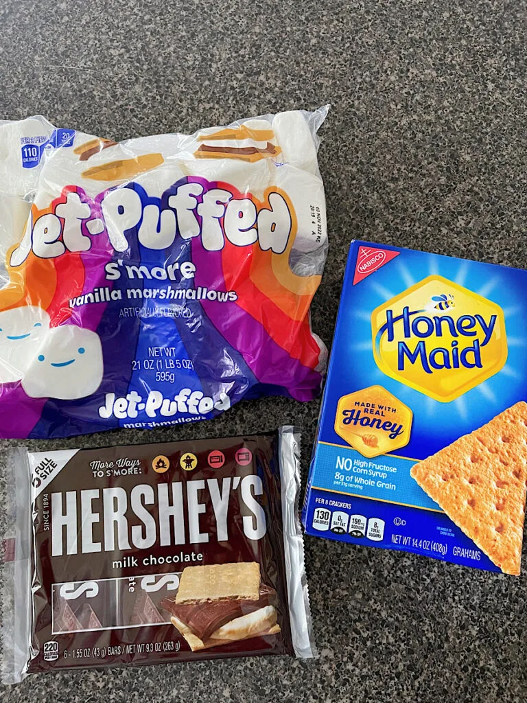 Marshmallows, Hershey Chocolate Bars and Graham Crackers to make air fryer s'mores.