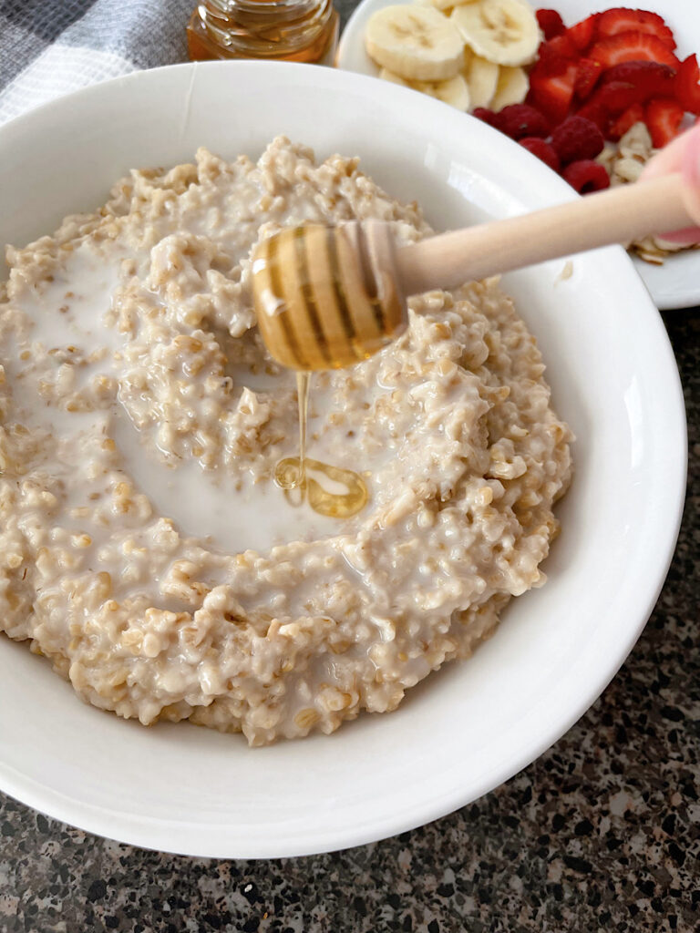 Honey drizzled on instant pot overnight steel cut oats.