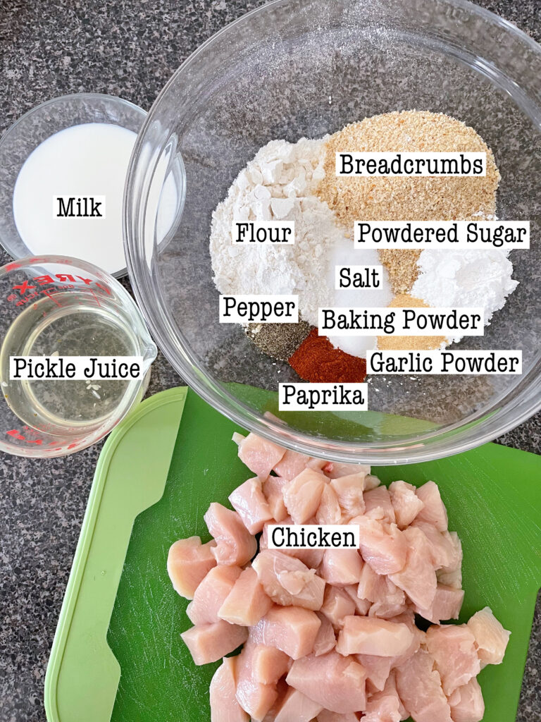 Ingredients for air fryer chicken nuggets.