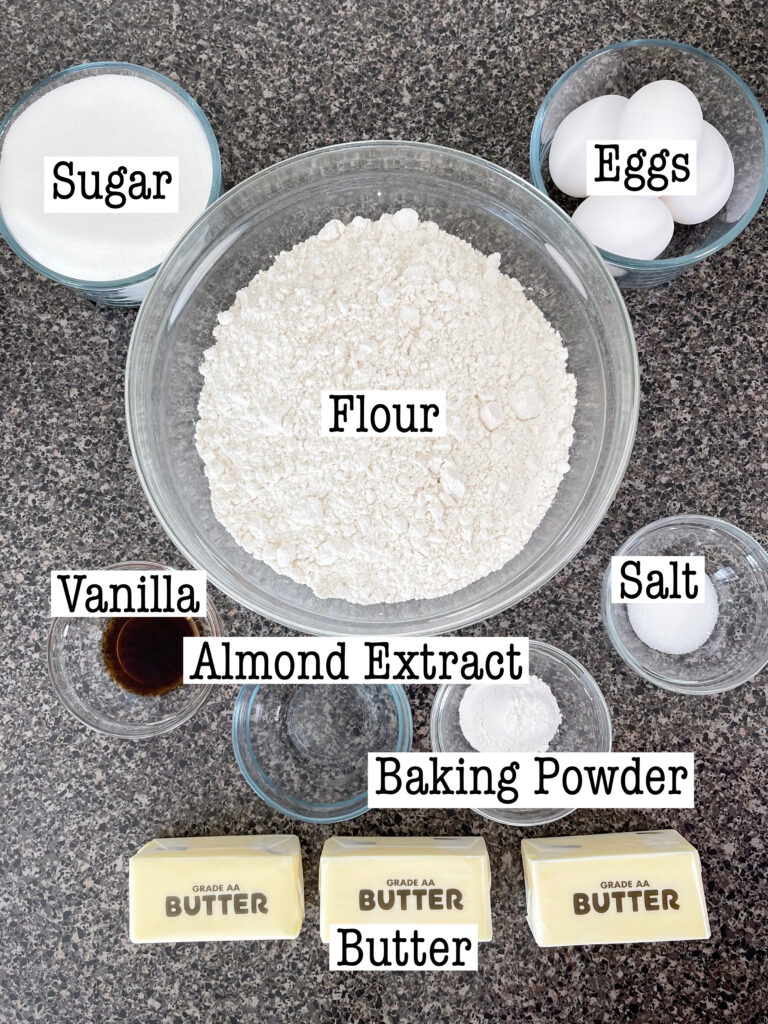 Ingredients for the Best sugar cookie recipe without milk.