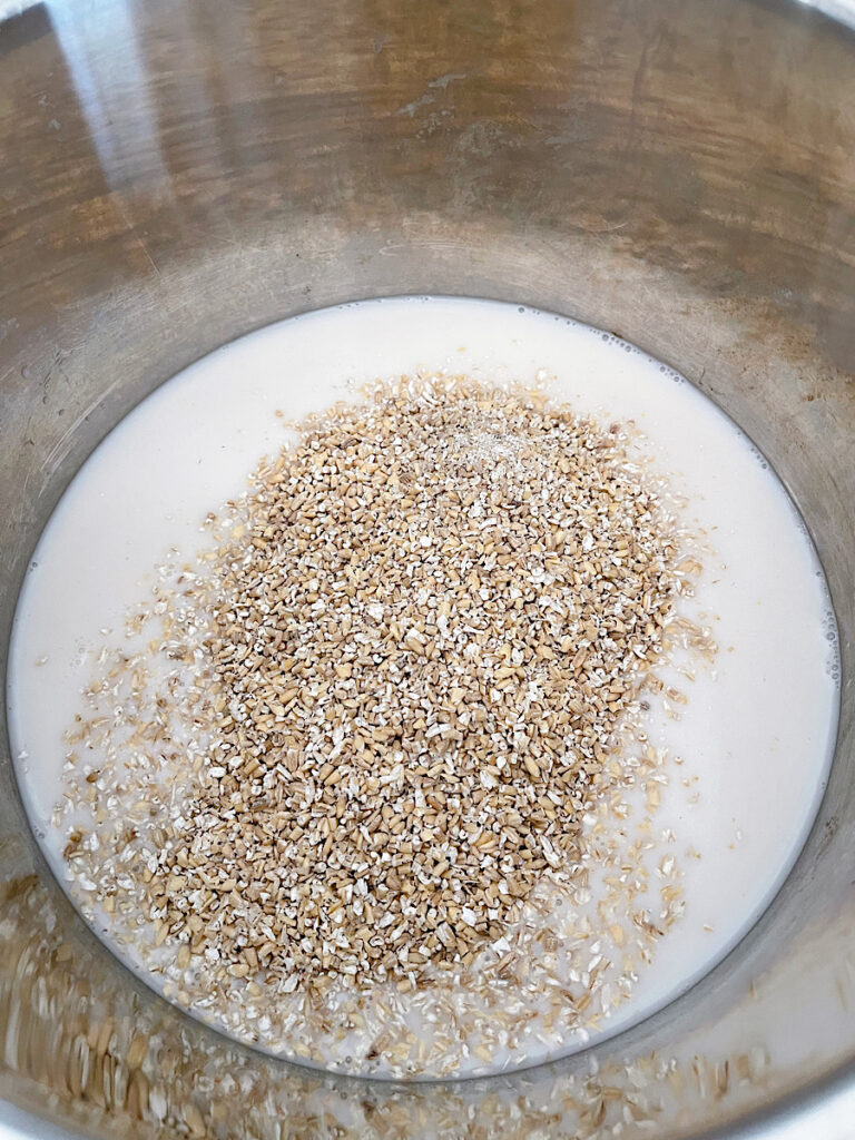 Almond milk and steel cut oats in an instant pot.