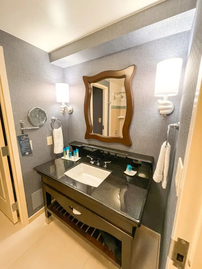 Bathroom vanity at the Disneyland Hotel.