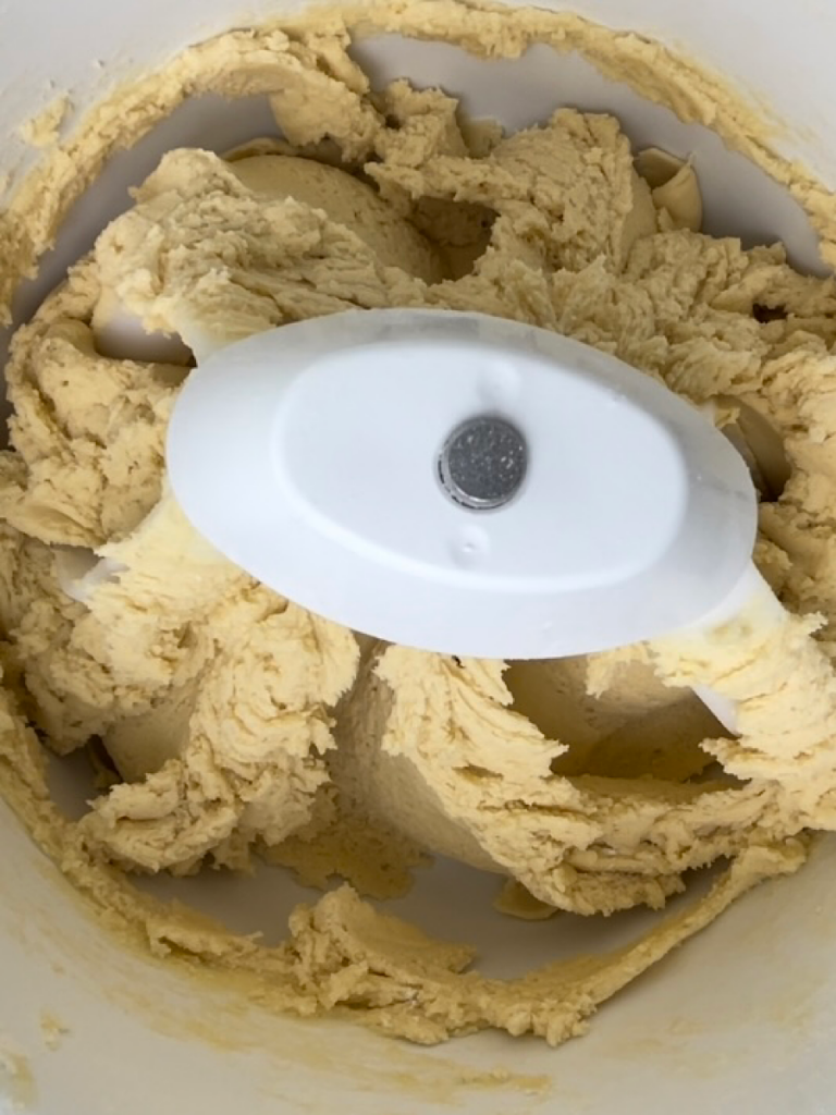 Sugar Cookie dough in a stand mixer.