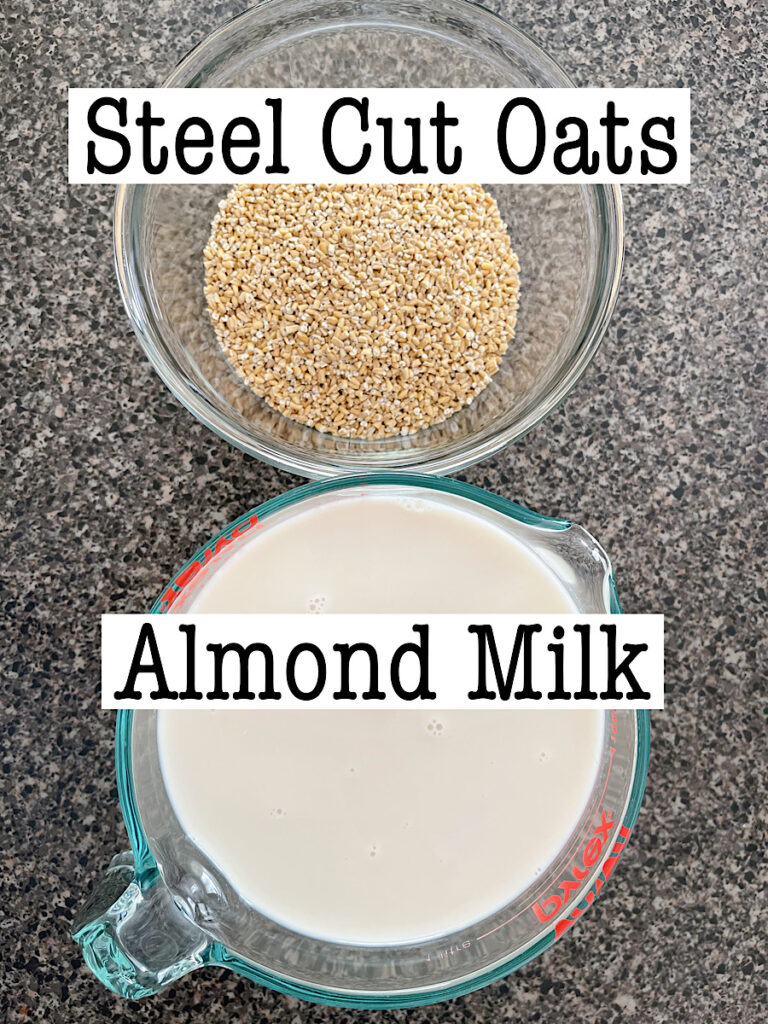 Ingredients to make steel cut oats in an instant pot.