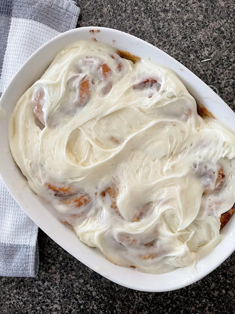 TikTok cinnamon rolls with cream cheese icing.