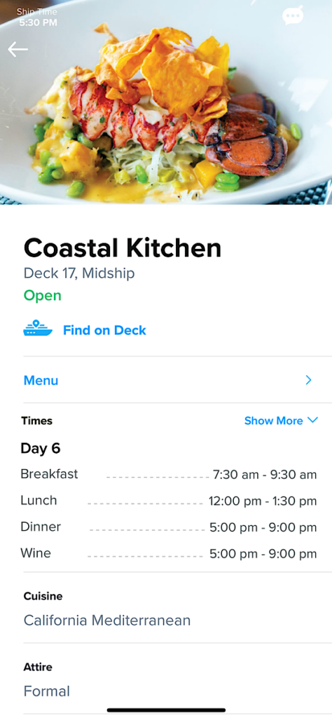 Royal Caribbean Coastal Kitchen Menu.