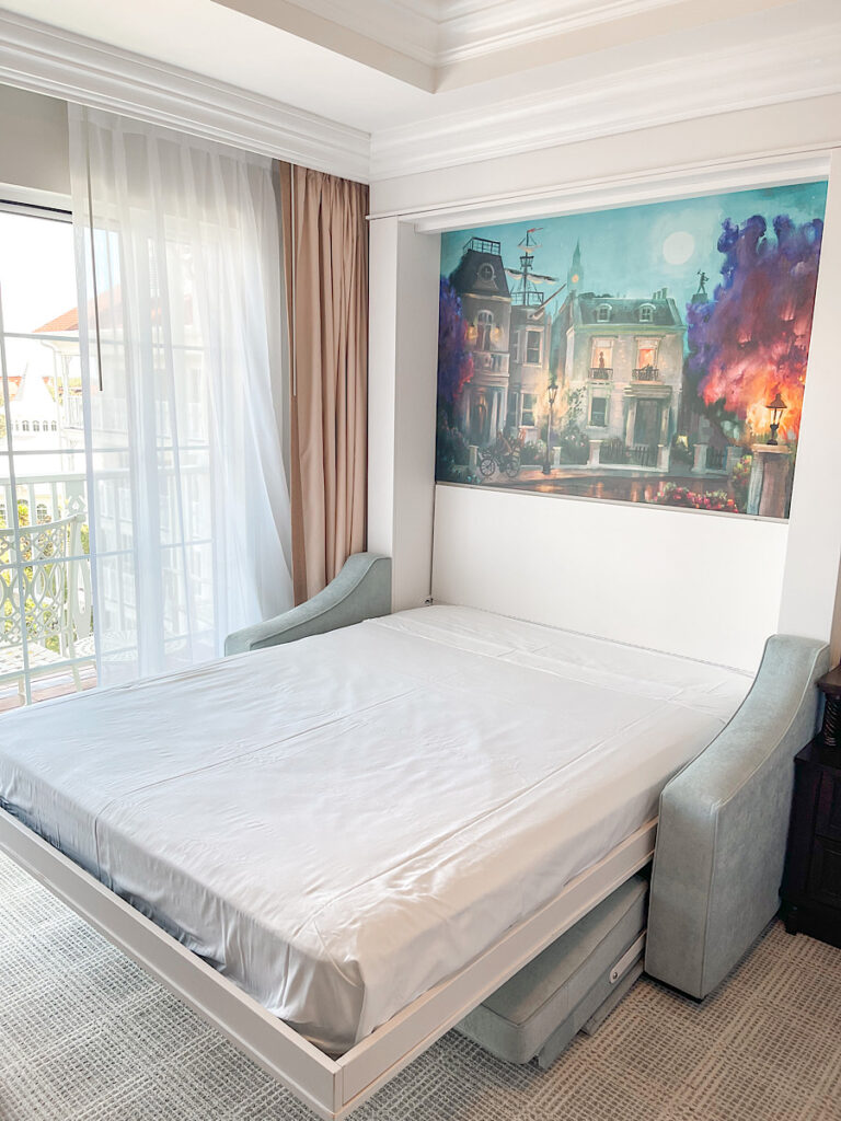 Queen size Murphy bed in a Grand Floridian Deluxe Studio Villa Suite.