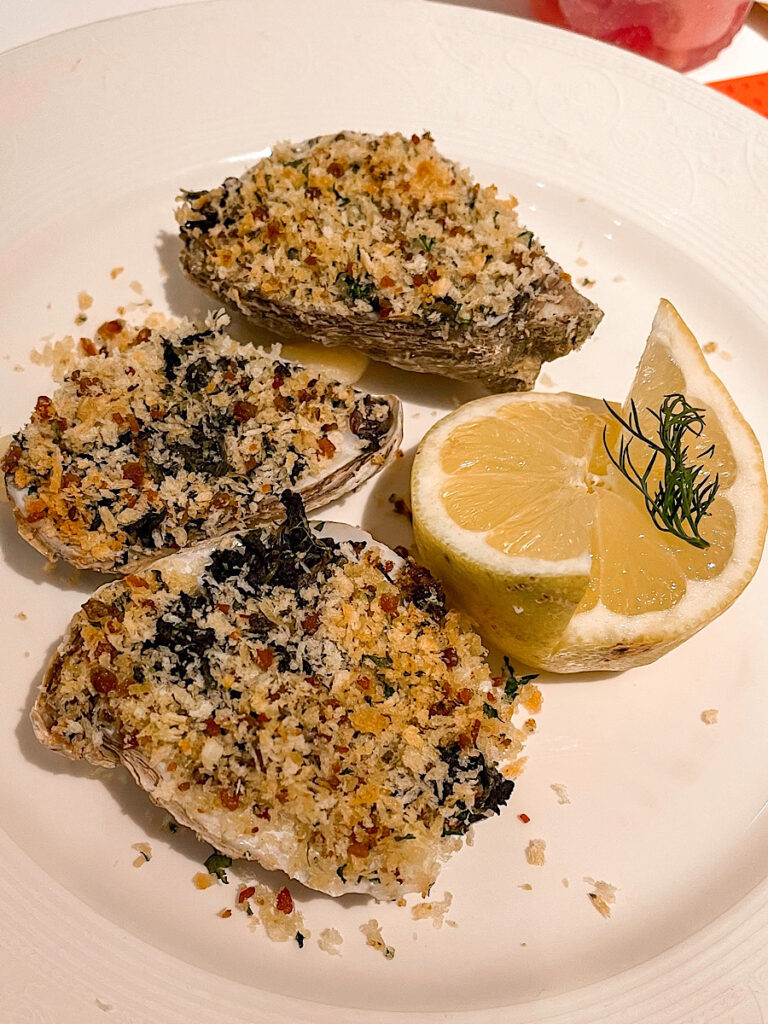 Oysters Rockefeller on the Half Shell from Lumiere's on the Disney Magic.