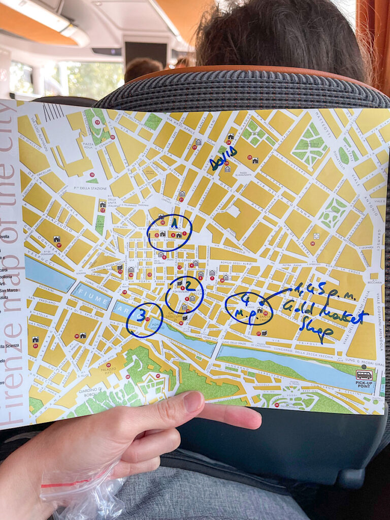 Map of touring Florence from the Disney Cruise tour guide.