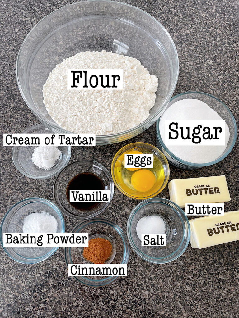 Ingredients to make soft snickerdoodles.