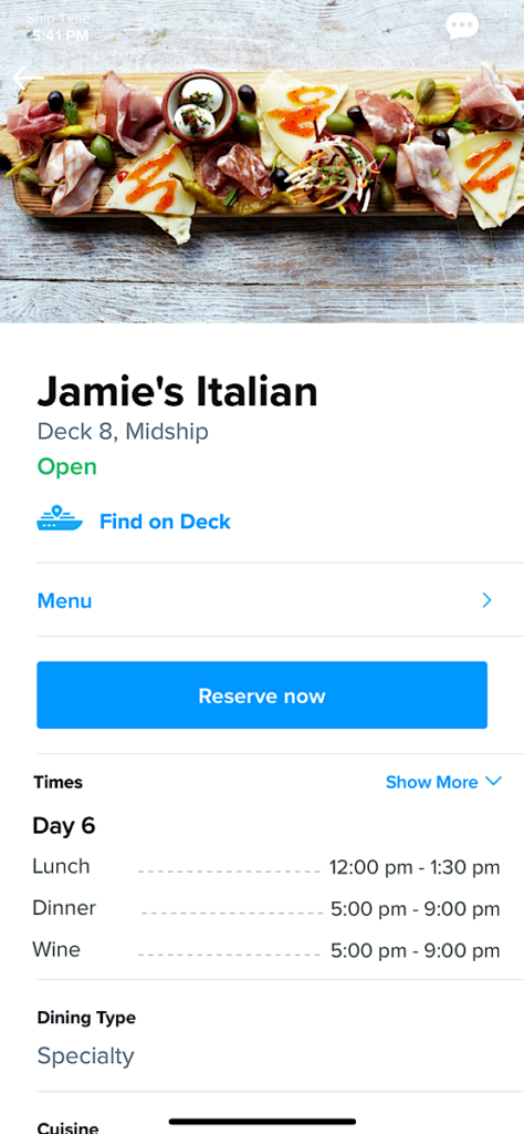 Royal Caribbean Jamie's Italian Menu.