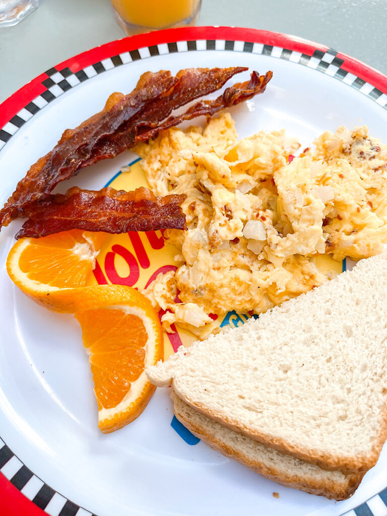 The Cheesy Bacon Lovers Breakfast Scramble from Johnny Rockets on Royal Caribbean's Harmony of the Seas.