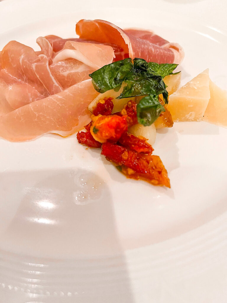 Aged Prosciutto appetizer from Lumiere's on the Disney Magic.