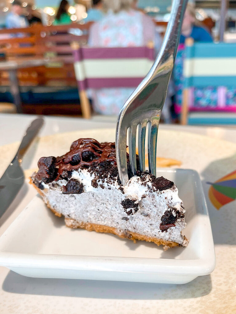 A slice of OREO pie with a fork.