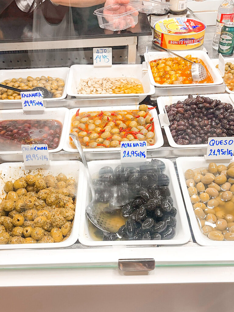 Olives for sale at a market in Barcelona.