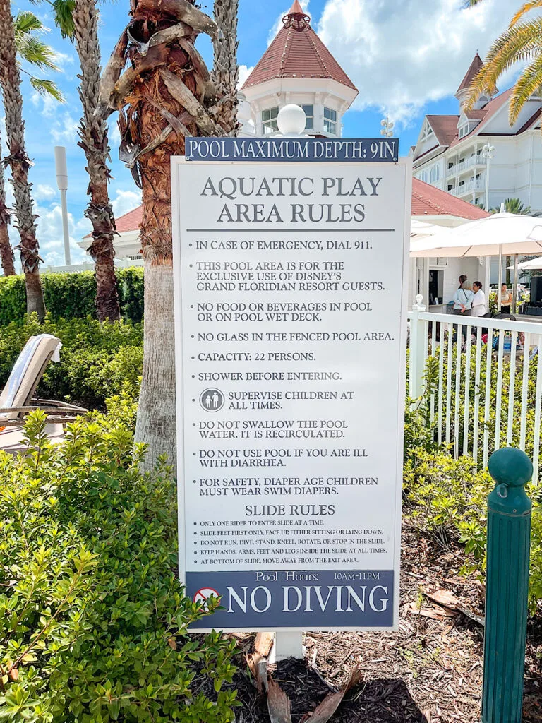 Aquatic Play Area Rules at Disney's Grand Floridian.