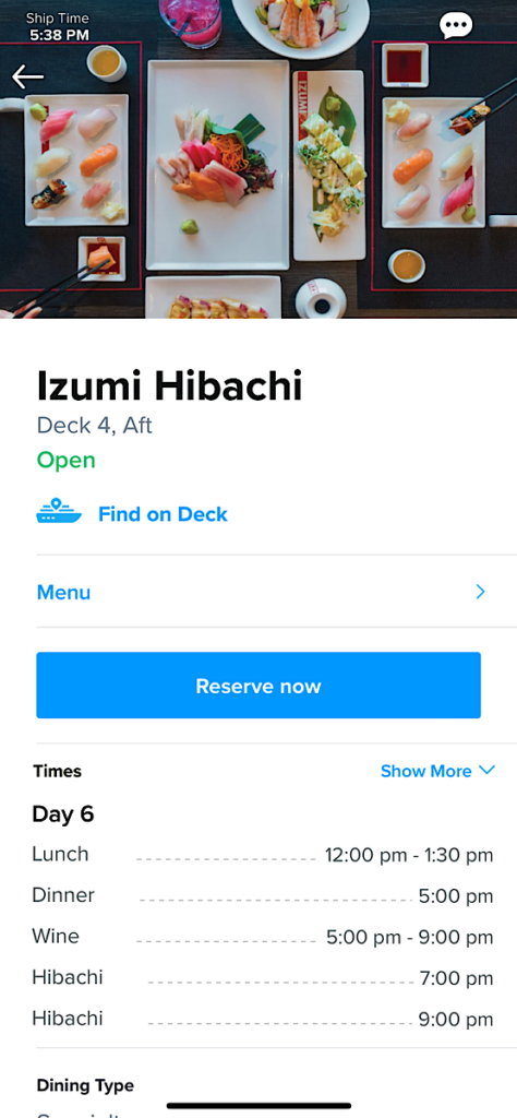 Royal Caribbean Izumi Hibachi Menu.