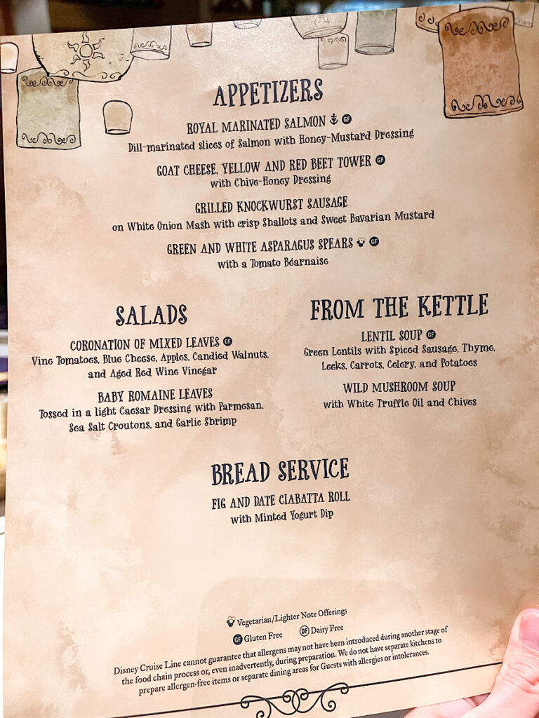 Rapunzel's Table Menu from the Disney Magic.