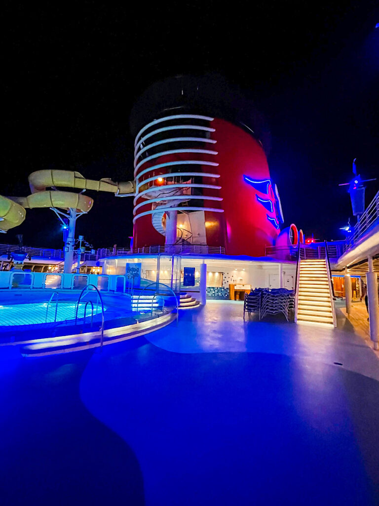 Deck 9 on the Disney Magic at night.