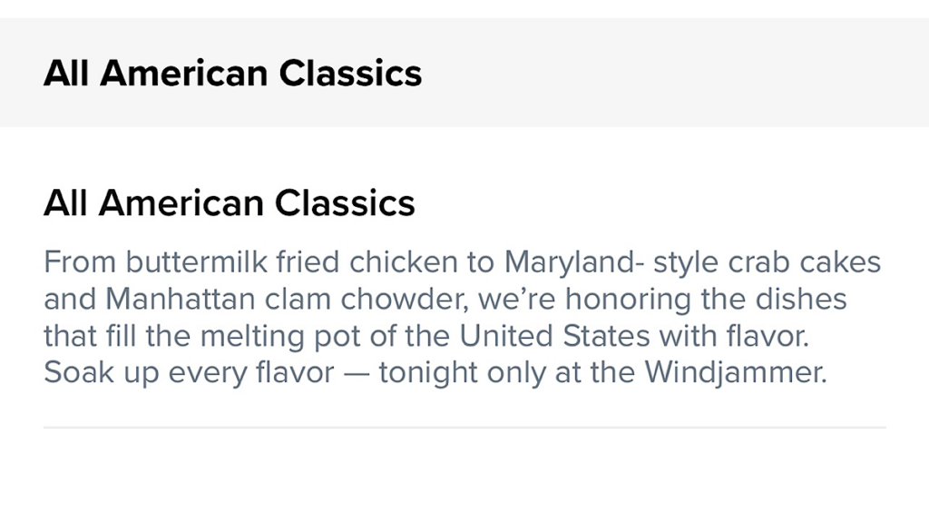 American Classics night at Royal Caribbean Windjammer Buffet.