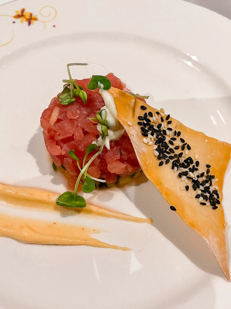 Ahi Tuna Tartar from Rapunzel's Royal Table on the Disney Magic.