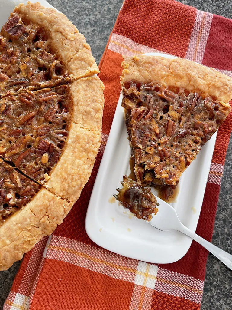 A slice of Cracker Barrel chocolate pecan pie.