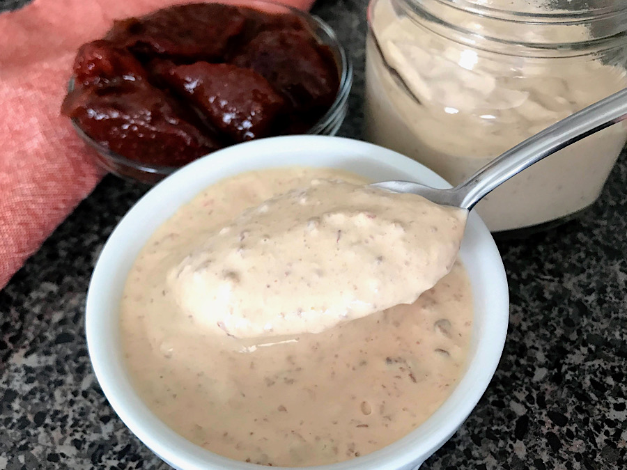 A spoonful of taco bell chipotle sauce.