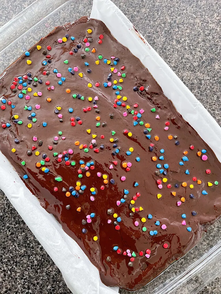 A pan of homemade cosmic brownies.