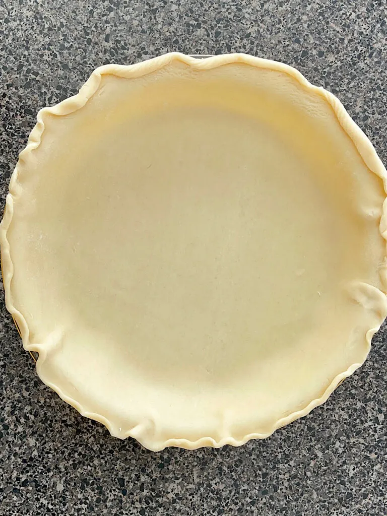 A pie crust in a pie pan.