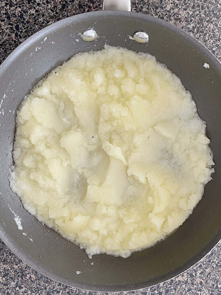 Melted butter and sugar in a pan.