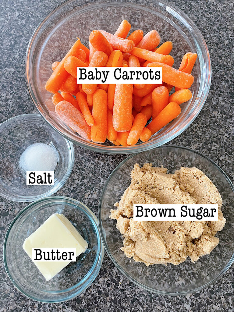 Ingredients to make brown sugar glazed carrots.