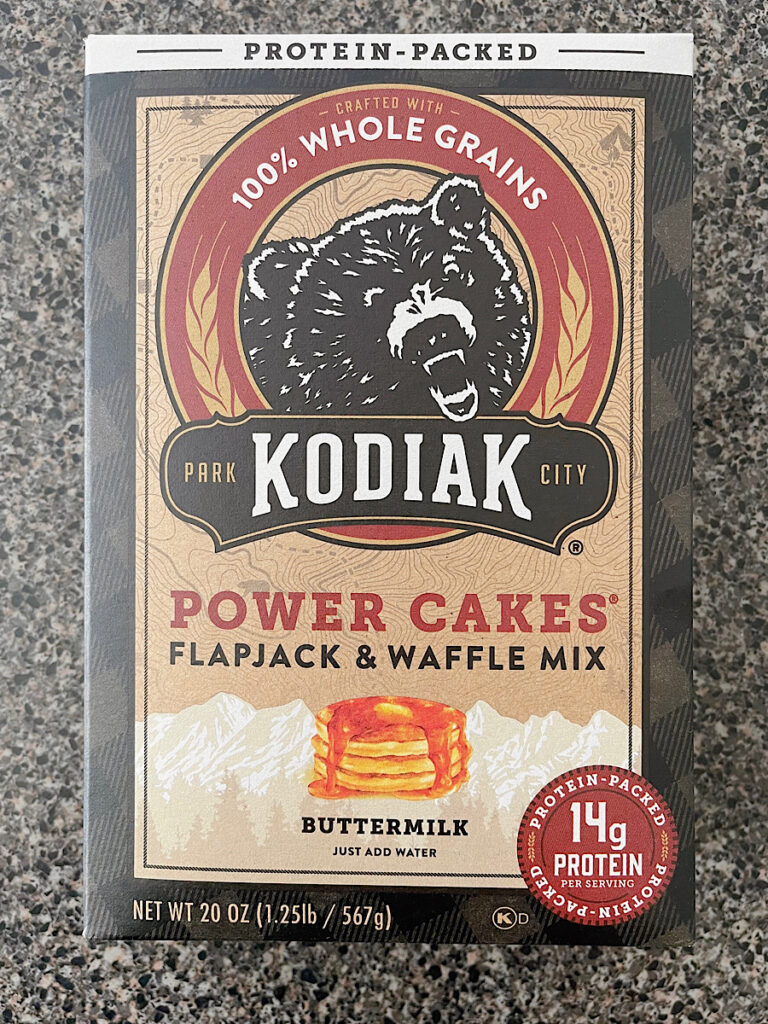 A box of Kodiak Power Cakes Flapjacks & Waffle Mix.