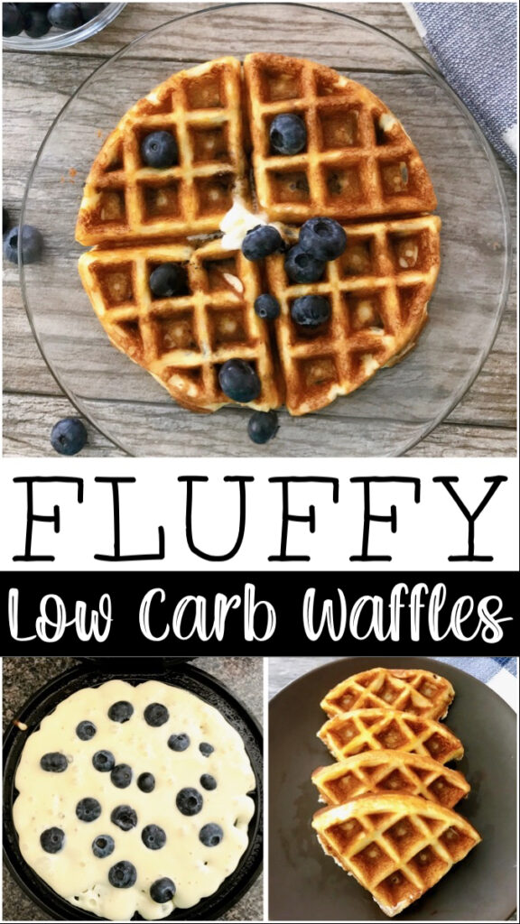 Fluffy Low Carb Waffles with blueberries.