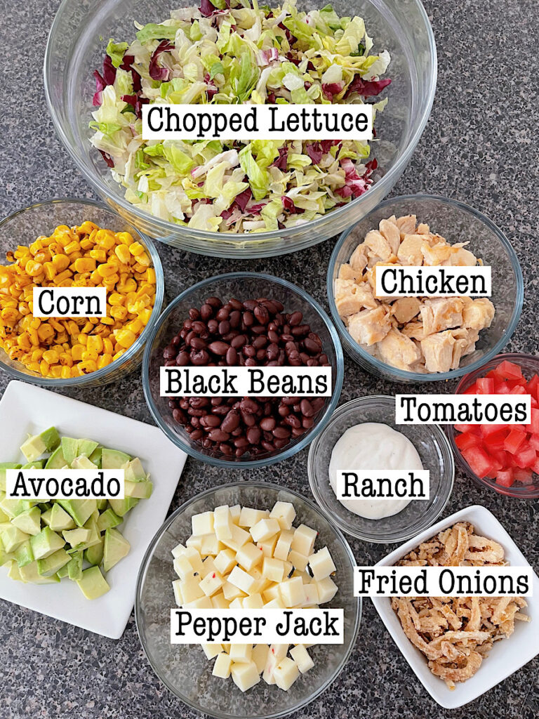 Ingredients for BBQ chicken salad.