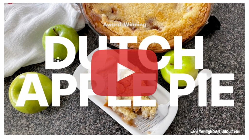 A picture of apple pie with the text, "Dutch Apple Pie."