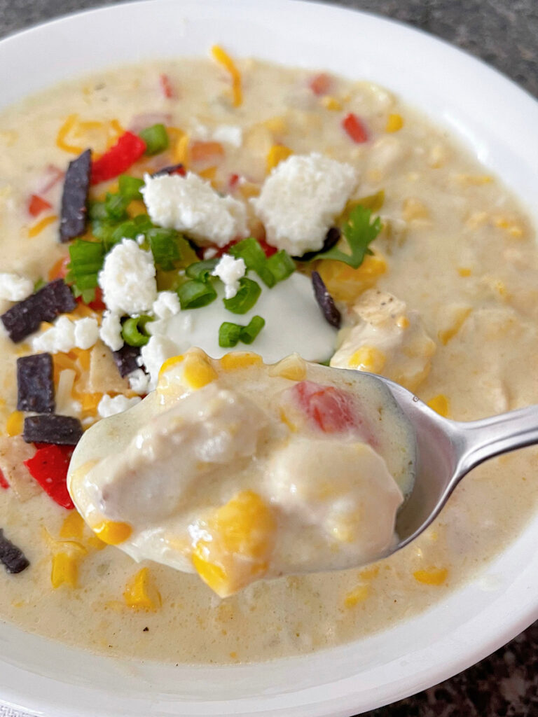 A spoonful of corn chowder.