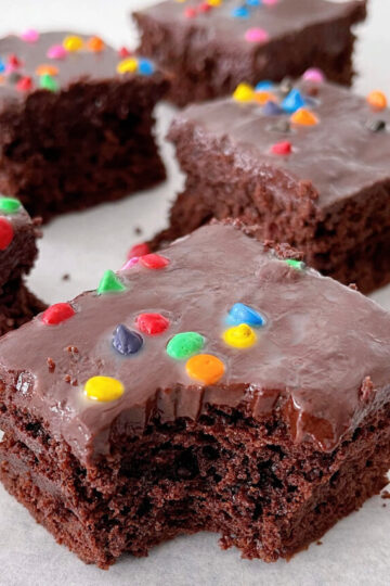 Copycat cosmic brownies on parchment paper.