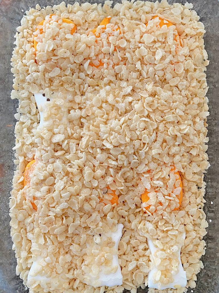 A pan of Halloween Rice Krispie Treats.