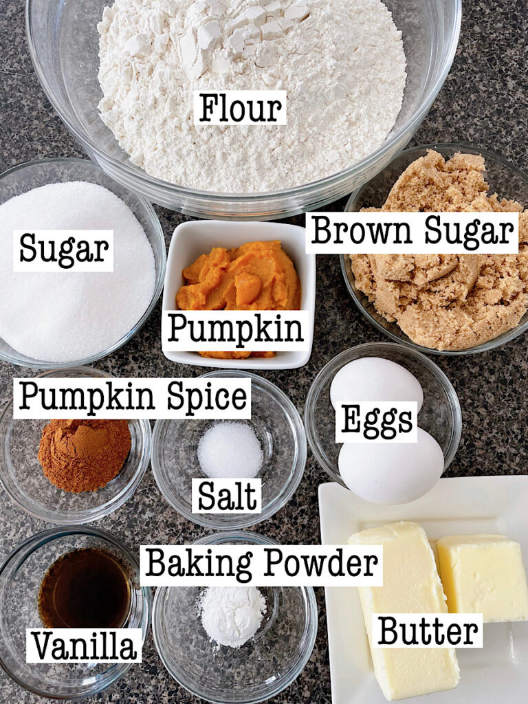Ingredients to make Pumpkin Spice Sugar Cookies.