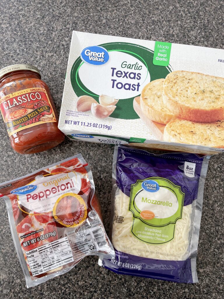 Ingredients to make TikTok Garlic bread toast pizza.