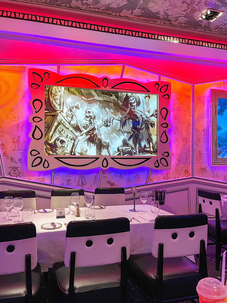 Animator's Palate restaurant on the Disney Magic decorated for Pirate Night.