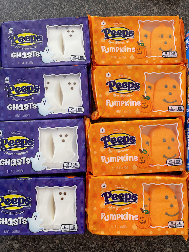 Eight packages of Halloween Peeps.