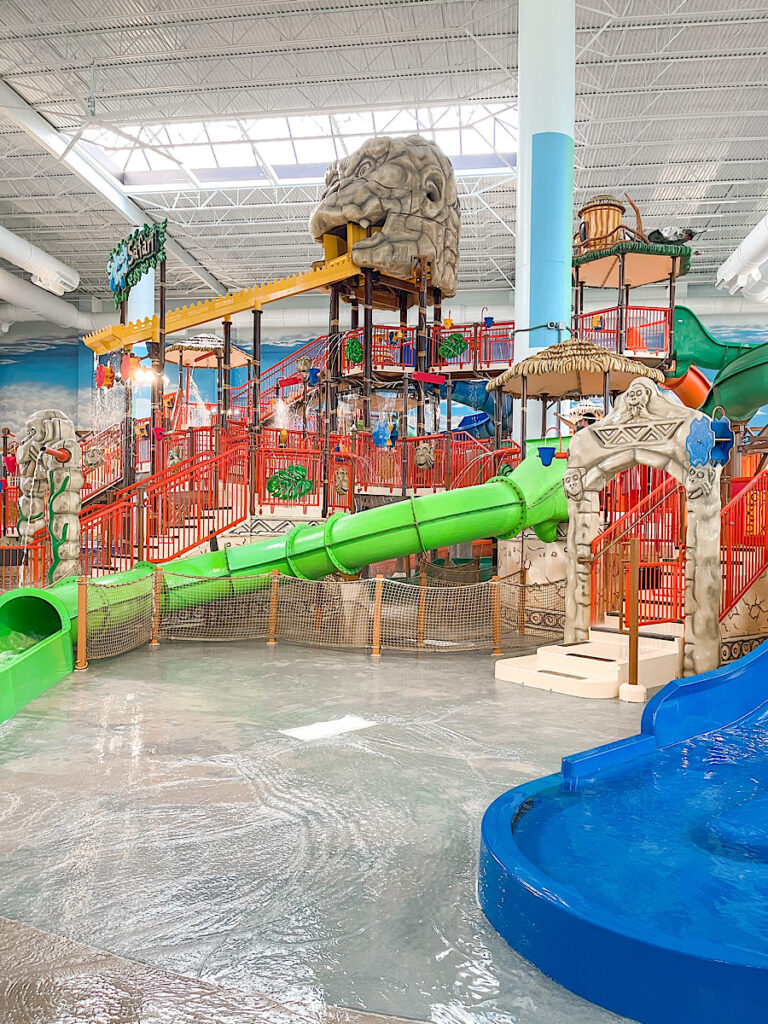 A giant play area for kids inside Kalahari Texas indoor water park.