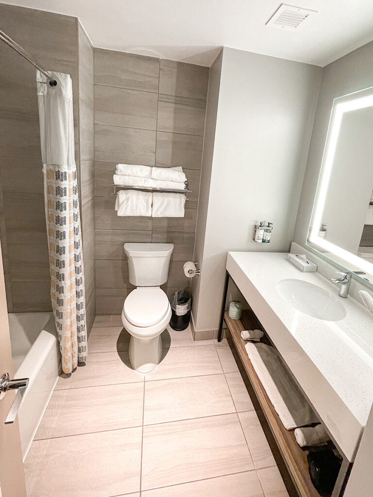 Bathroom in a King Bunk Suite at Kalahari Resort in Texas.