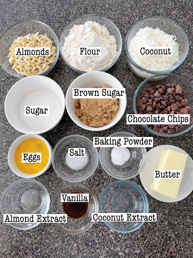 Ingredients to make Almond Joy Cookies.